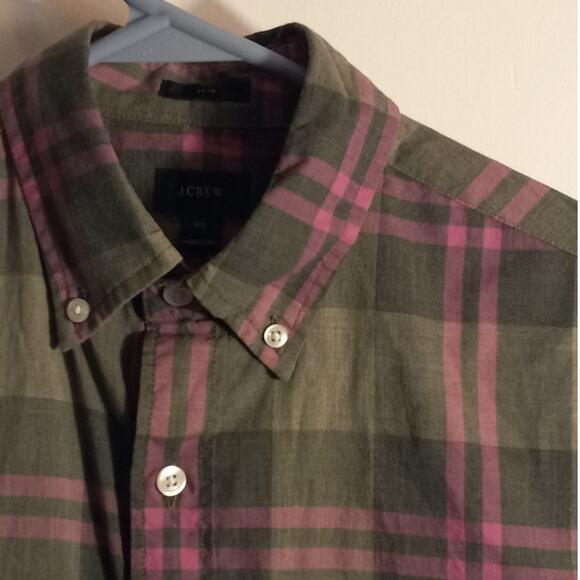 J Crew Mens XS Slim Fit Gray Pink Plaid Cotton Button Down Collared Shirt - Picture 4 of 9
